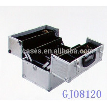 Серебряный сильный алюминиевый ящик для инструментов с 4 пластиковых лотков и регулируемой отсеки на дне корпуса